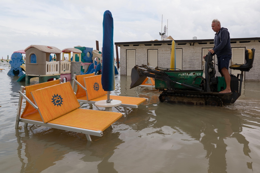 Flooded streets after storm surge in Emilia-Romagna region, Italy