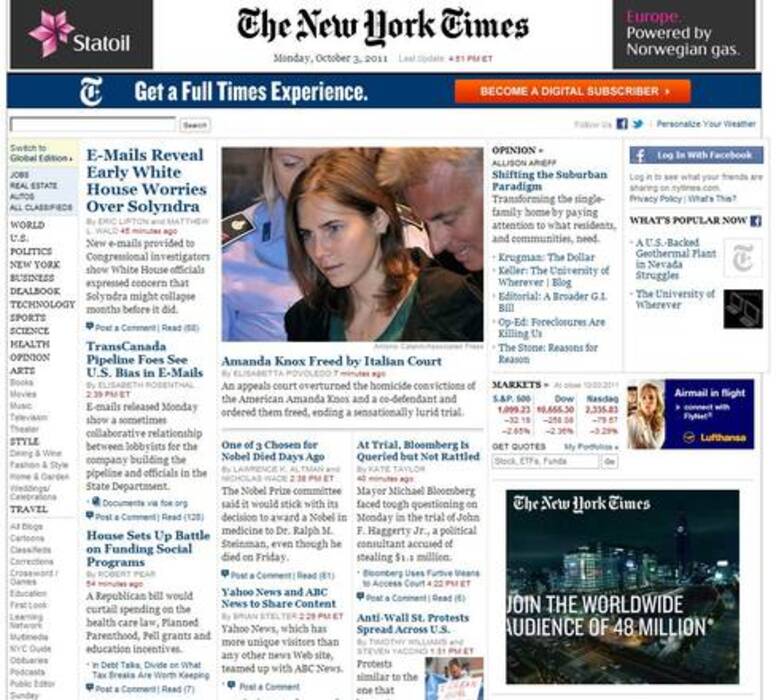 La homepage del New York Times © Ansa