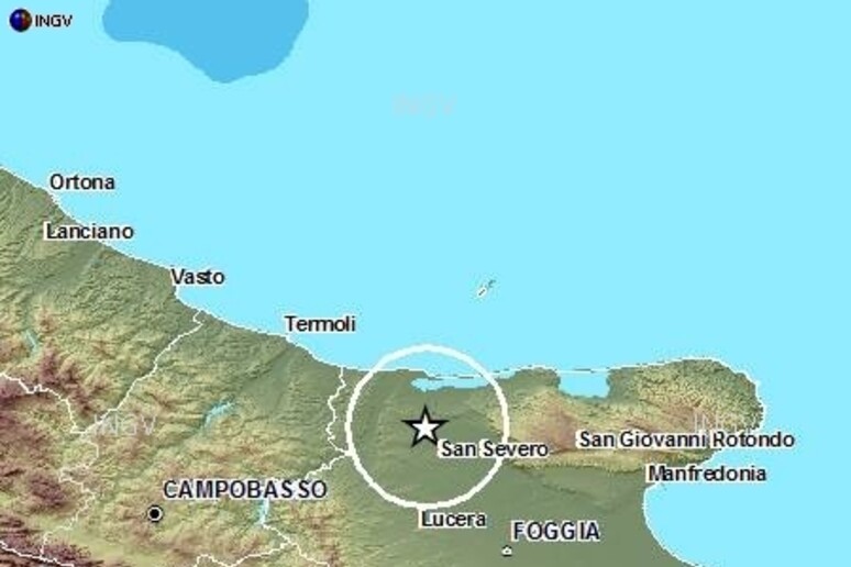 La piantina dell 'Ingv con la zona interessata dal terremoto sul Gargano del 27 luglio 2011. Interessata la stessa aerea - RIPRODUZIONE RISERVATA