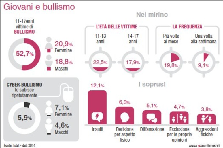 I dati dell 'Istat sul bullismo - RIPRODUZIONE RISERVATA