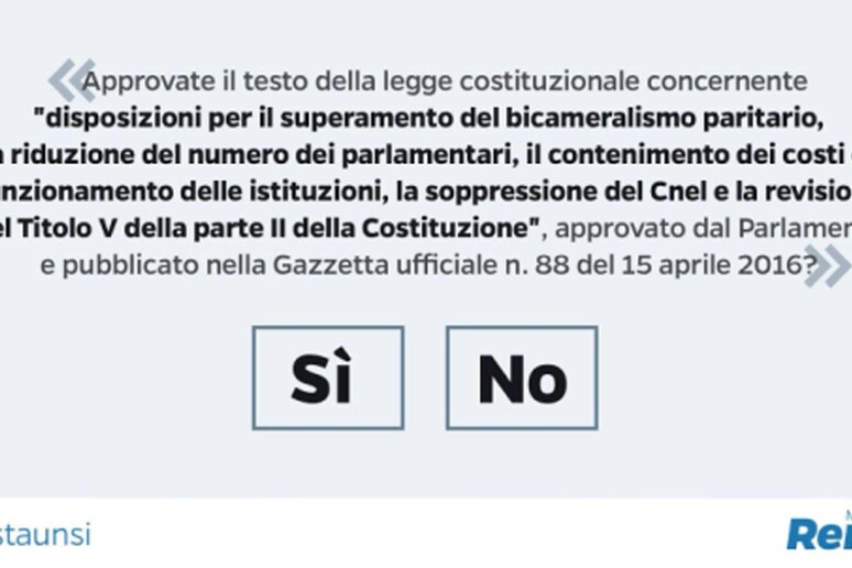 La scheda per il voto al referendum del 4 dicembre 2016/UFFICIO STAMPA PALAZZO CHIGI /TIBERIO BARCHIELLI - RIPRODUZIONE RISERVATA