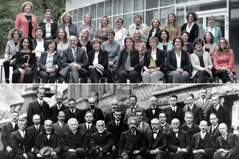 Nella combo, la foto del Congresso di Solvay nel 1927 e quella scatta a  margine congresso Societa ' italiana di fisica - RIPRODUZIONE RISERVATA