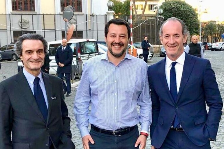 Matteo Salvini, Luca Zaia, e Attilio Fontana - RIPRODUZIONE RISERVATA