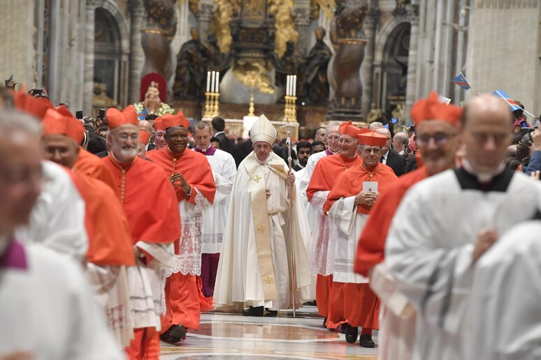 Papa Francesco con i cardinali - RIPRODUZIONE RISERVATA