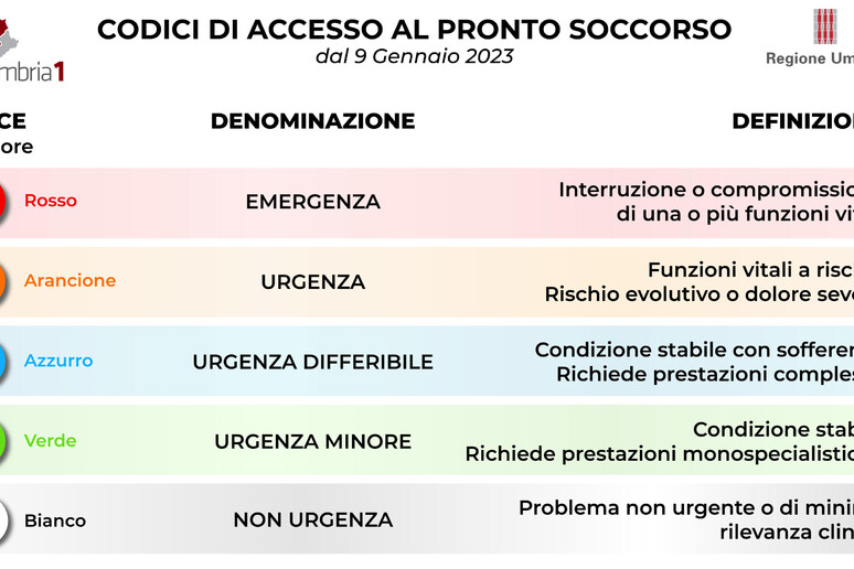 I nuovi codici di accesso al pronto soccorso - RIPRODUZIONE RISERVATA