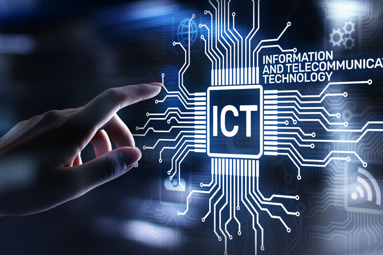 ICT - Information and communication technology concept on virtual screen. - RIPRODUZIONE RISERVATA