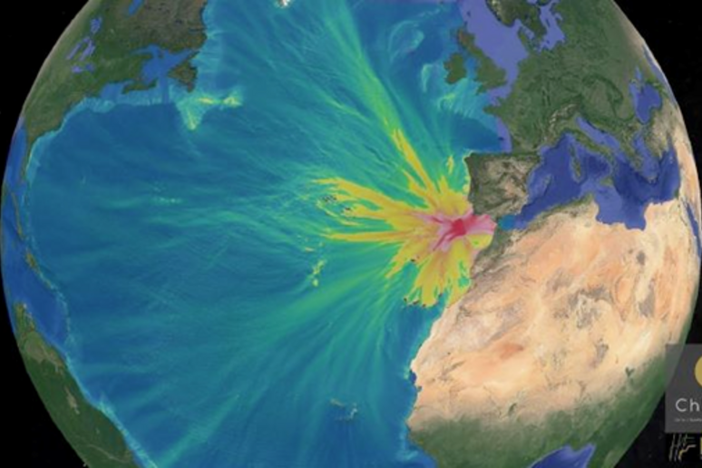 Una simulazione per lo tsunami generato dal terremoto di Lisbona del 1755 (fonte: ChEESE) - RIPRODUZIONE RISERVATA