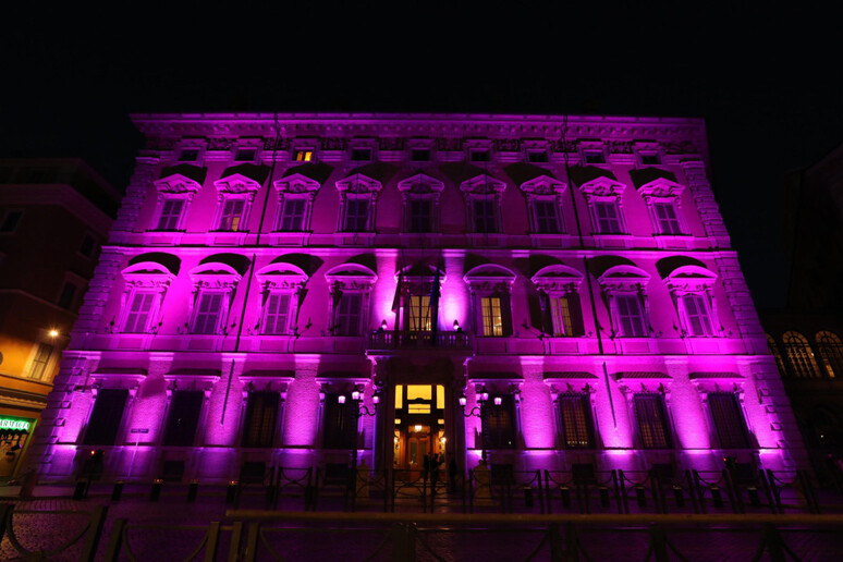 Senato. la facciata di Palazzo Madama illuminata di viola per la Giornata mondiale della fibromialgia - RIPRODUZIONE RISERVATA