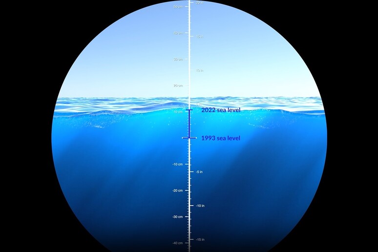 L’innalzamento dei mari visto attraverso l’oblò semi sommerso di una nave (fonte: Scientific Visualization Studio, Nasa) - RIPRODUZIONE RISERVATA