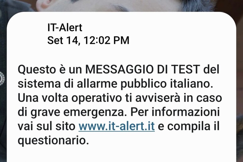 Il messaggio di prova di IT-alert - RIPRODUZIONE RISERVATA