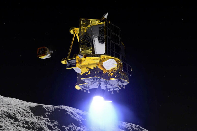 Rappresentazione artistica dell 'allunaggio del lander giapponese Slim (fonte: Jaxa) © ANSA/EPA