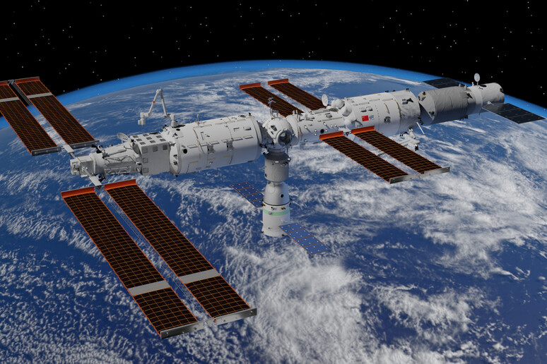 Rappresentazione artistica della stazione spaziale cinese Tiangong (fonte: Shujianyang da Wikimedia) - RIPRODUZIONE RISERVATA