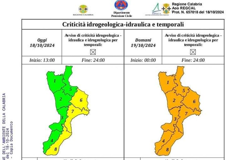 Maltempo: domani allerta arancione sull'intera Calabria