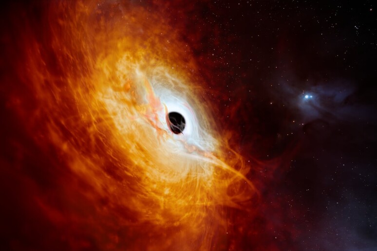 Rappresentazione artistica del quasar J0529-4351 (fonte: ESO/M. Kornmesser) -     RIPRODUZIONE RISERVATA