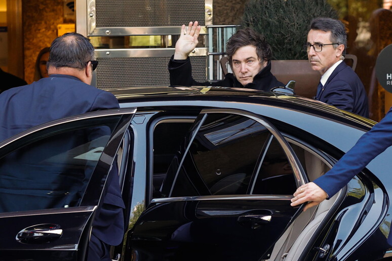 Milei atterrato a Madrid, la visita rialza la tensione politica © ANSA/EPA