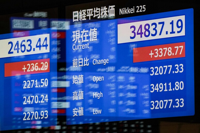 La Borsa di Tokyo chiude in netto rialzo del 10,2% © ANSA/AFP