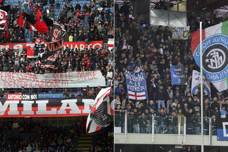 Nella combo: a sinistra la curva del Milan, a destra la curva dell 'Inter - RIPRODUZIONE RISERVATA